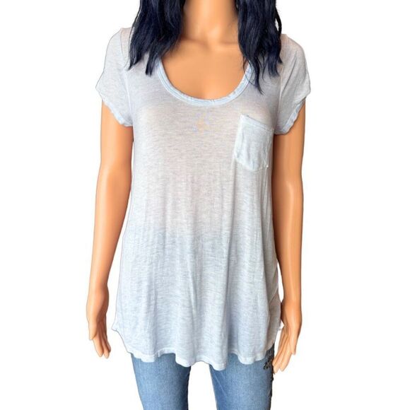 NEW Anthropologie Maronie Light Blue Cold Shoulder Pocket Tee Size Large - Picture 1 of 5